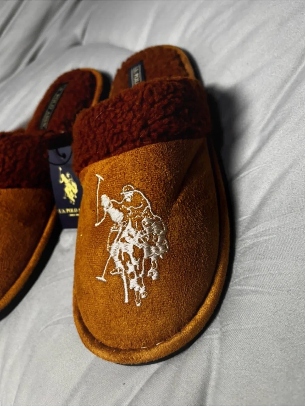 Polo by Ralph Lauren Men's Tan/Brown Shearling-Trim Slip-On Slippers